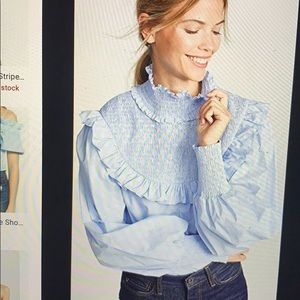 English Factory blouse, smocked neck, ruffles